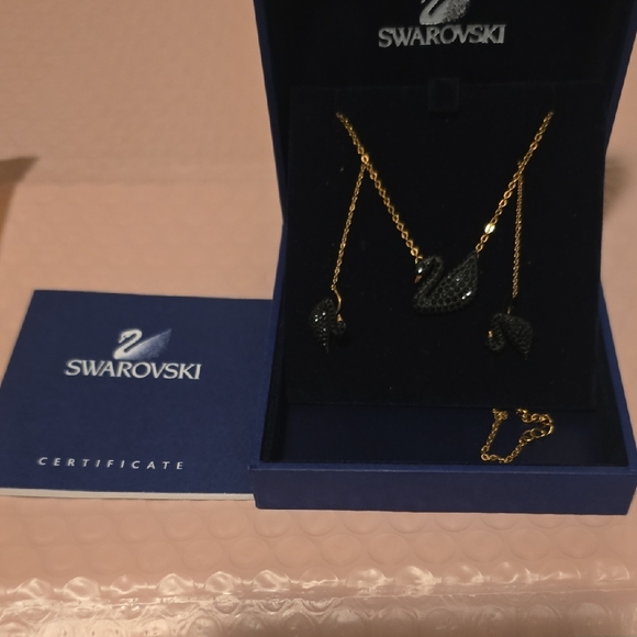 Swarovski Jewelry - Swarovski Gold Necklace and Earings with Black Accents